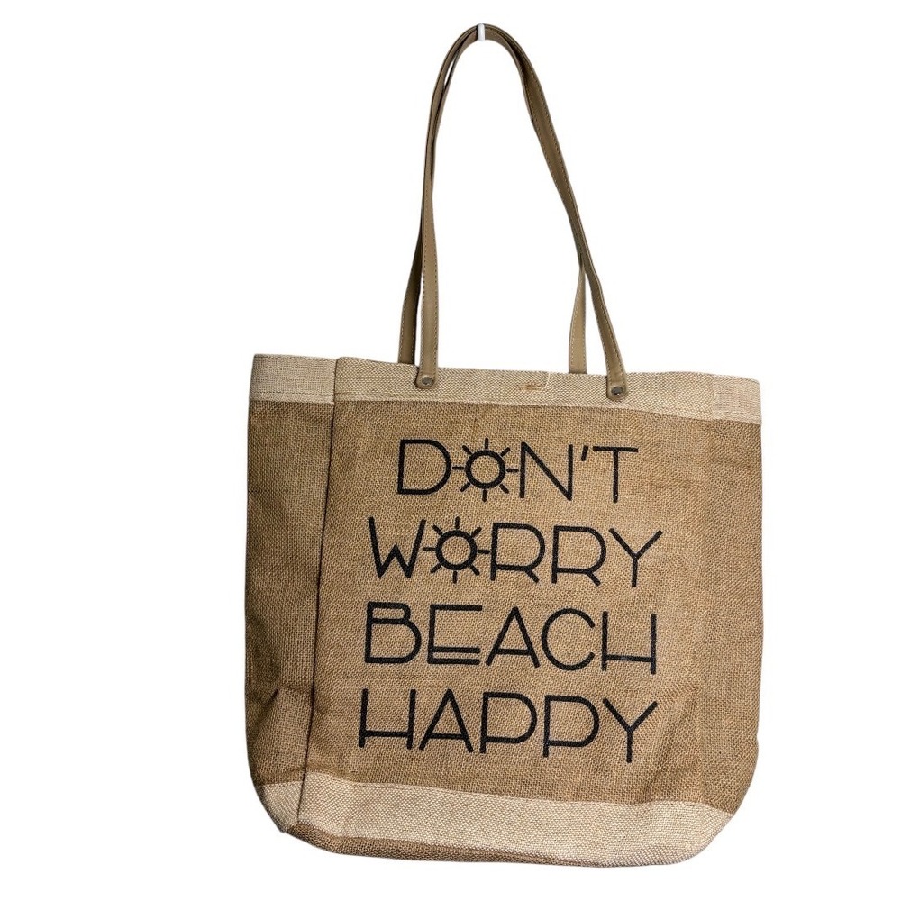 Unbranded Tote Bag Womens Large Tan Burlap Dont Worry Beach Happy Summer Jute